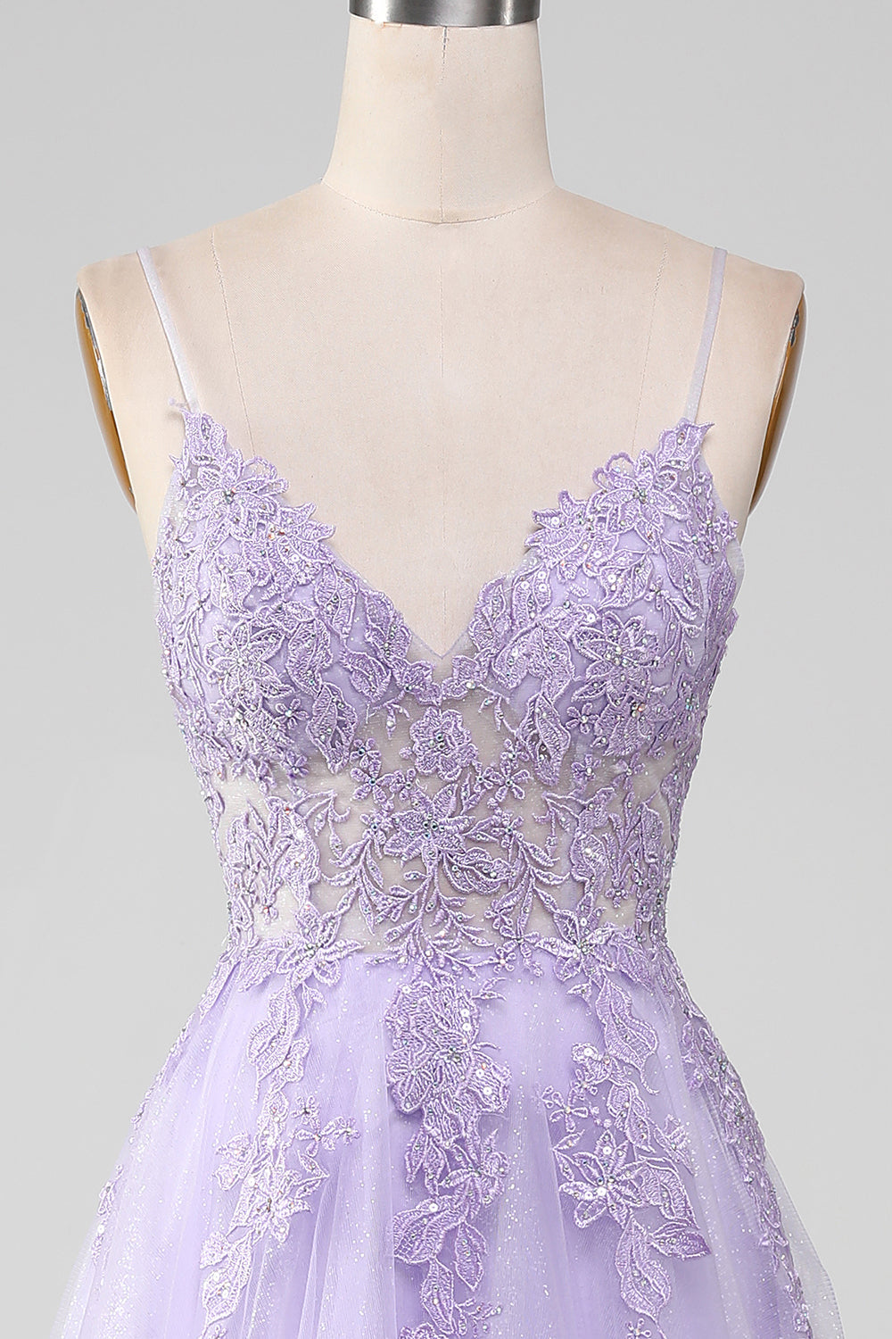 Sparkly Light Purple A-Line Spaghetti Straps Long Ball Dress With Beading
