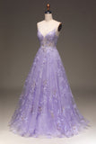 Purple A-Line Sequins Ball Dress with Embroidery