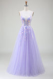A-Line Purple Spaghetti Straps Sequin Ball Dress with Sequins