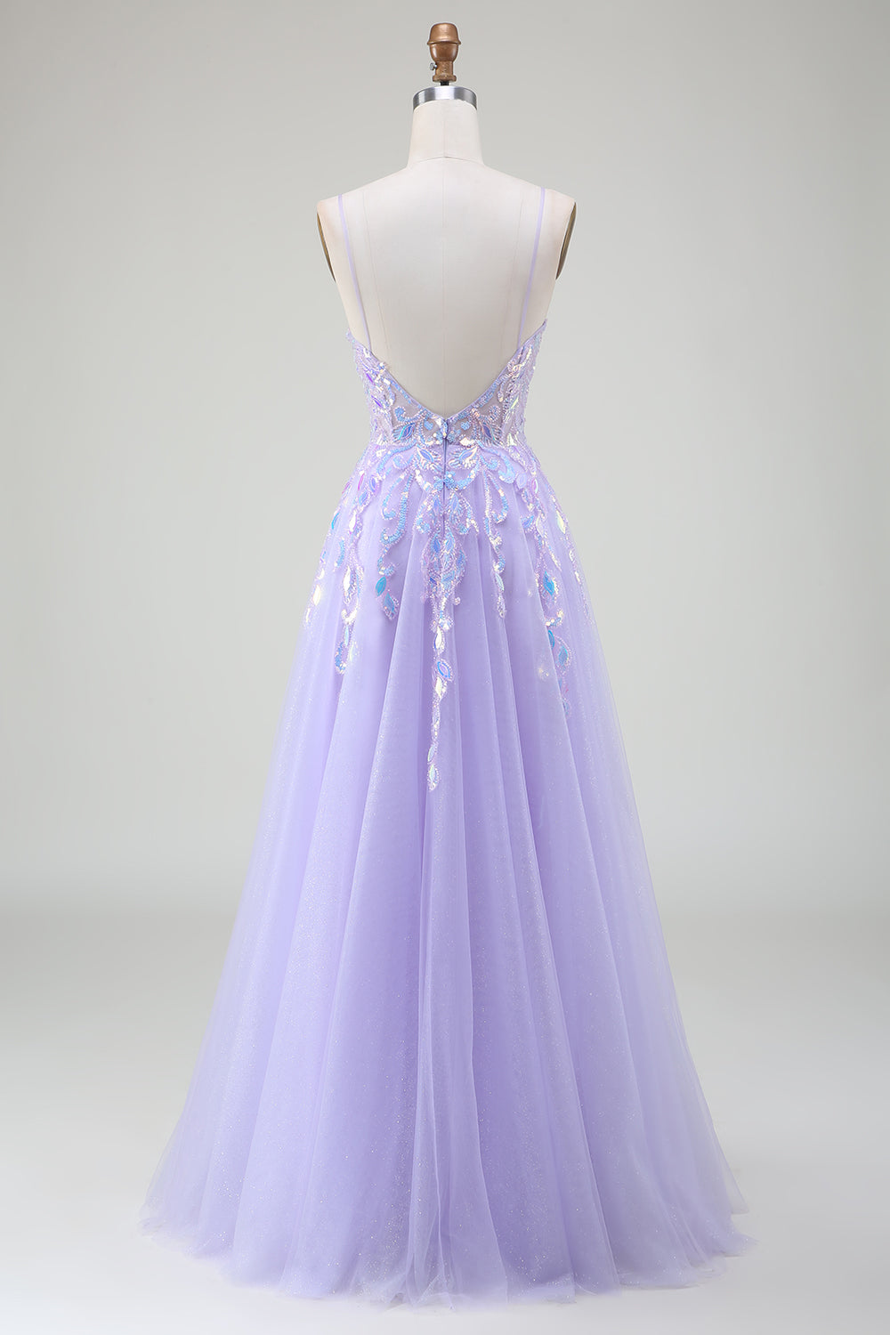 A-Line Purple Spaghetti Straps Sequin Ball Dress with Sequins