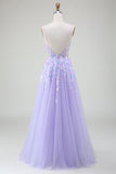 A-Line Purple Spaghetti Straps Sequin Ball Dress with Sequins