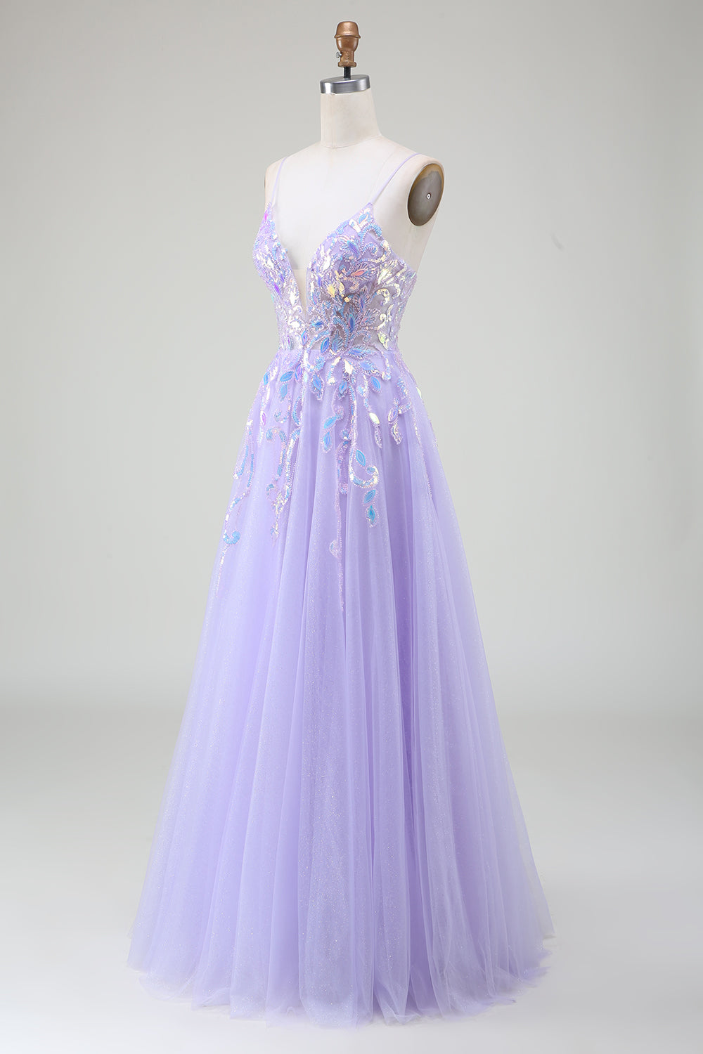 A-Line Purple Spaghetti Straps Sequin Ball Dress with Sequins