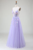 A-Line Purple Spaghetti Straps Sequin Ball Dress with Sequins