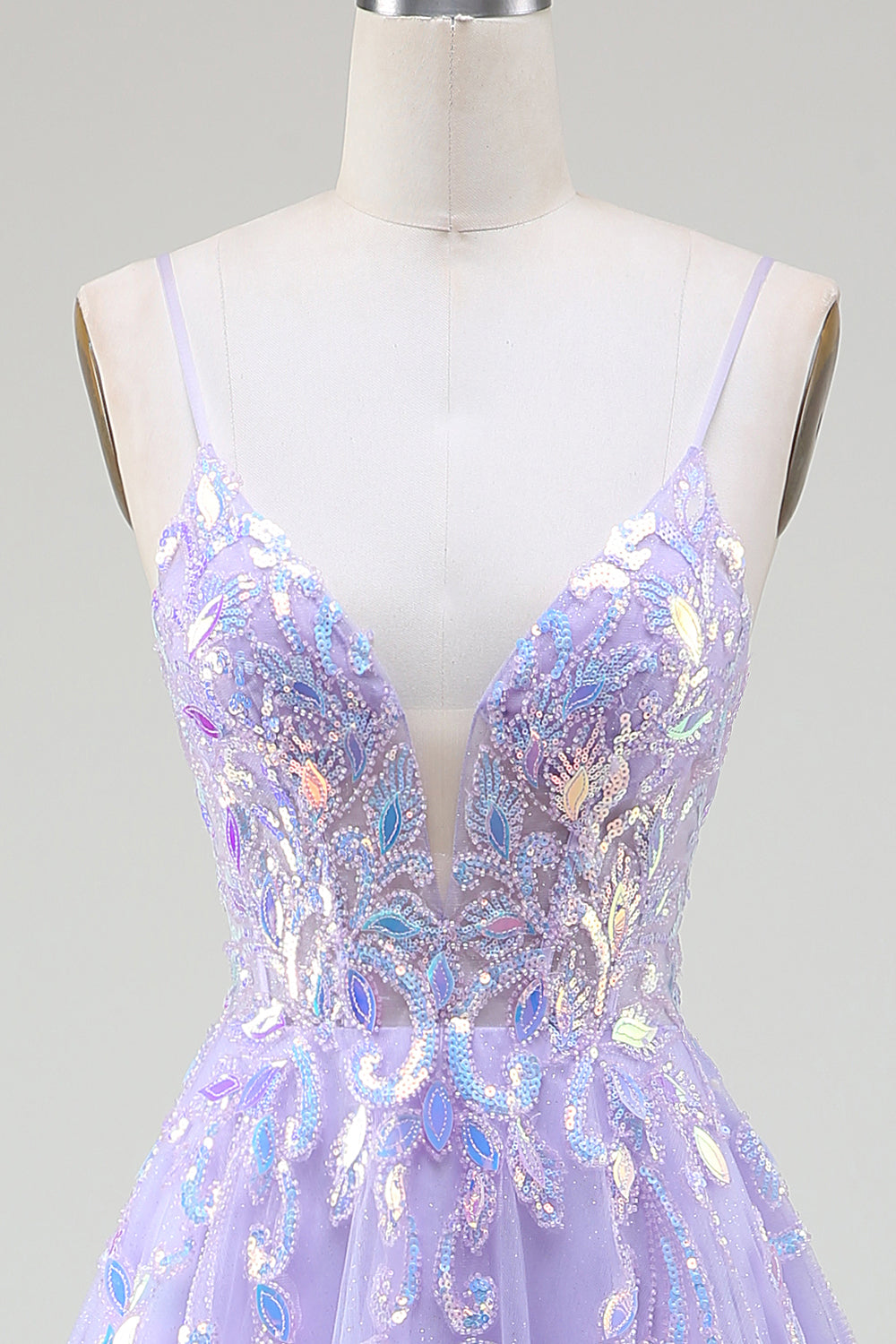 A-Line Purple Spaghetti Straps Sequin Ball Dress with Sequins