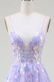A-Line Purple Spaghetti Straps Sequin Ball Dress with Sequins