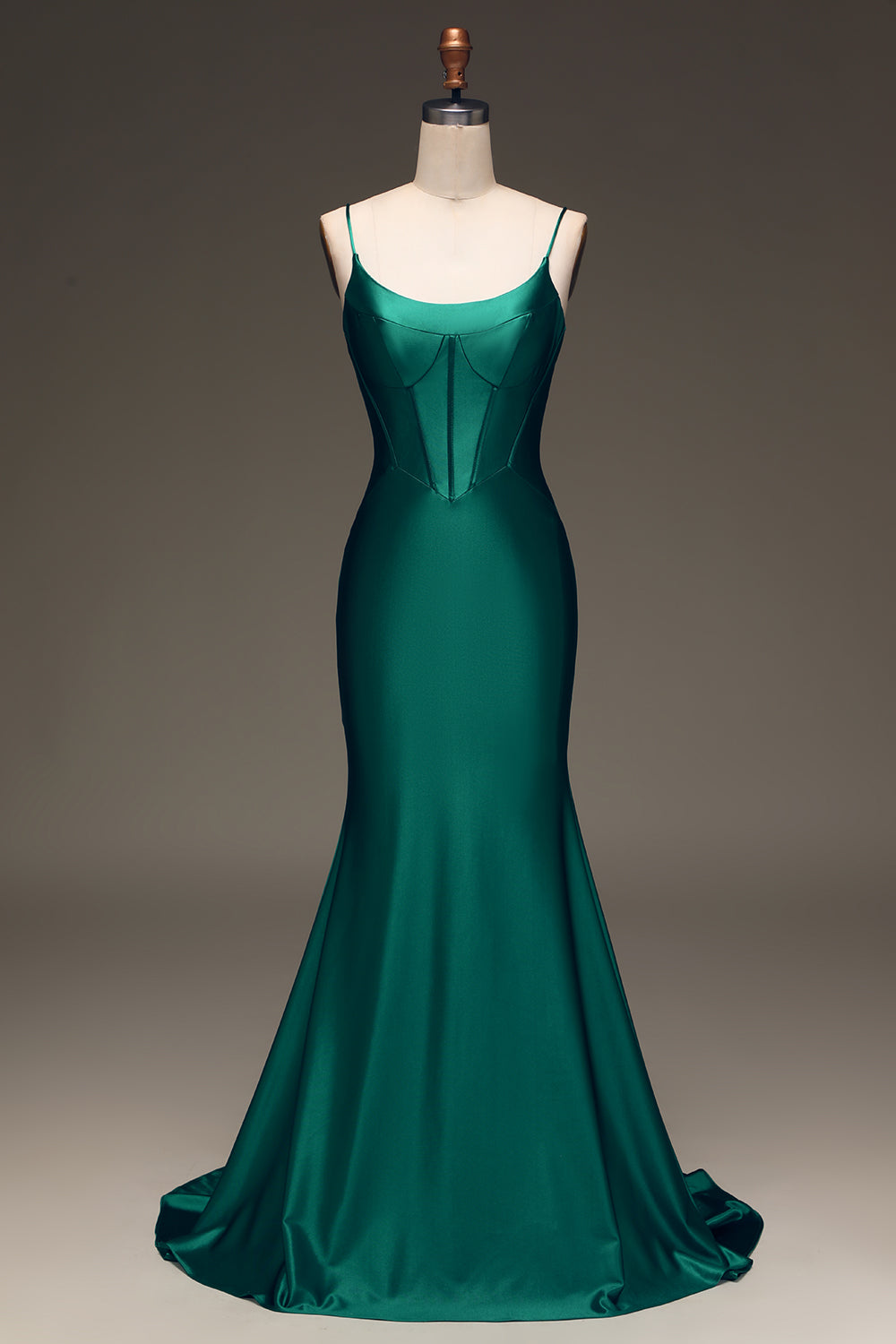 Satin Mermaid Lace-Up Back Dark Green Ball Dress with Corset