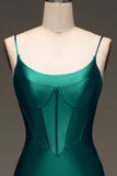 Satin Mermaid Lace-Up Back Dark Green Ball Dress with Corset