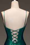 Satin Mermaid Lace-Up Back Dark Green Ball Dress with Corset