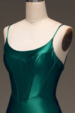 Satin Mermaid Lace-Up Back Dark Green Ball Dress with Corset