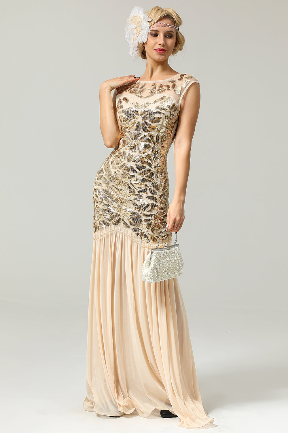 Champagne 1920s Flapper Glitter Dresses