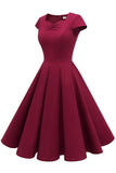 Burgundy Sweetheart Neck 1950s Dress