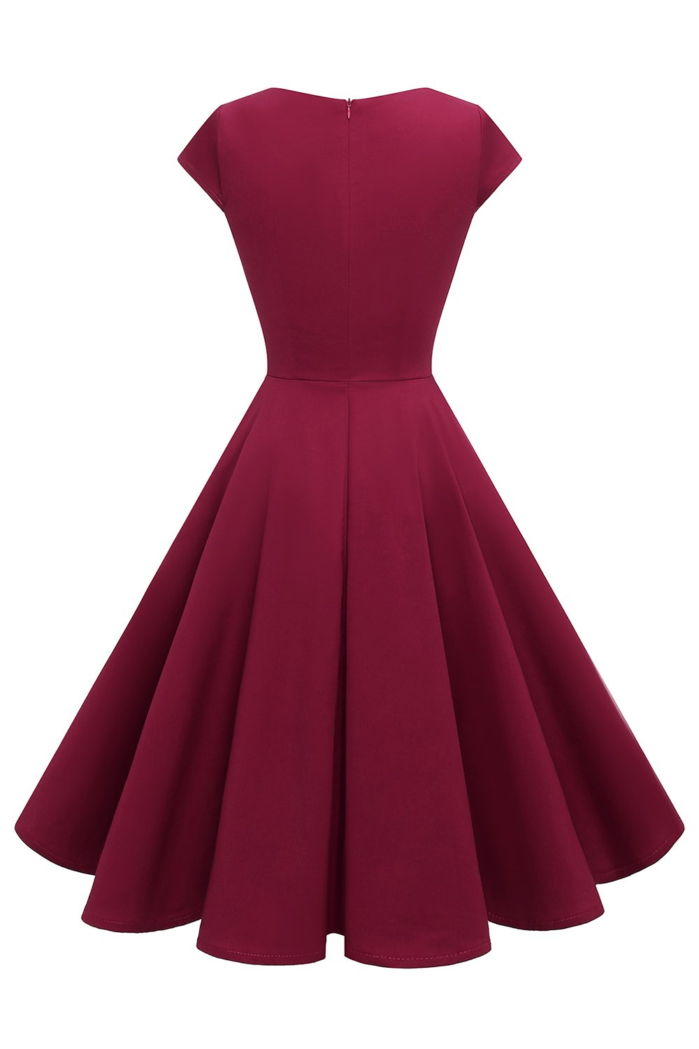 Burgundy Sweetheart Neck 1950s Dress