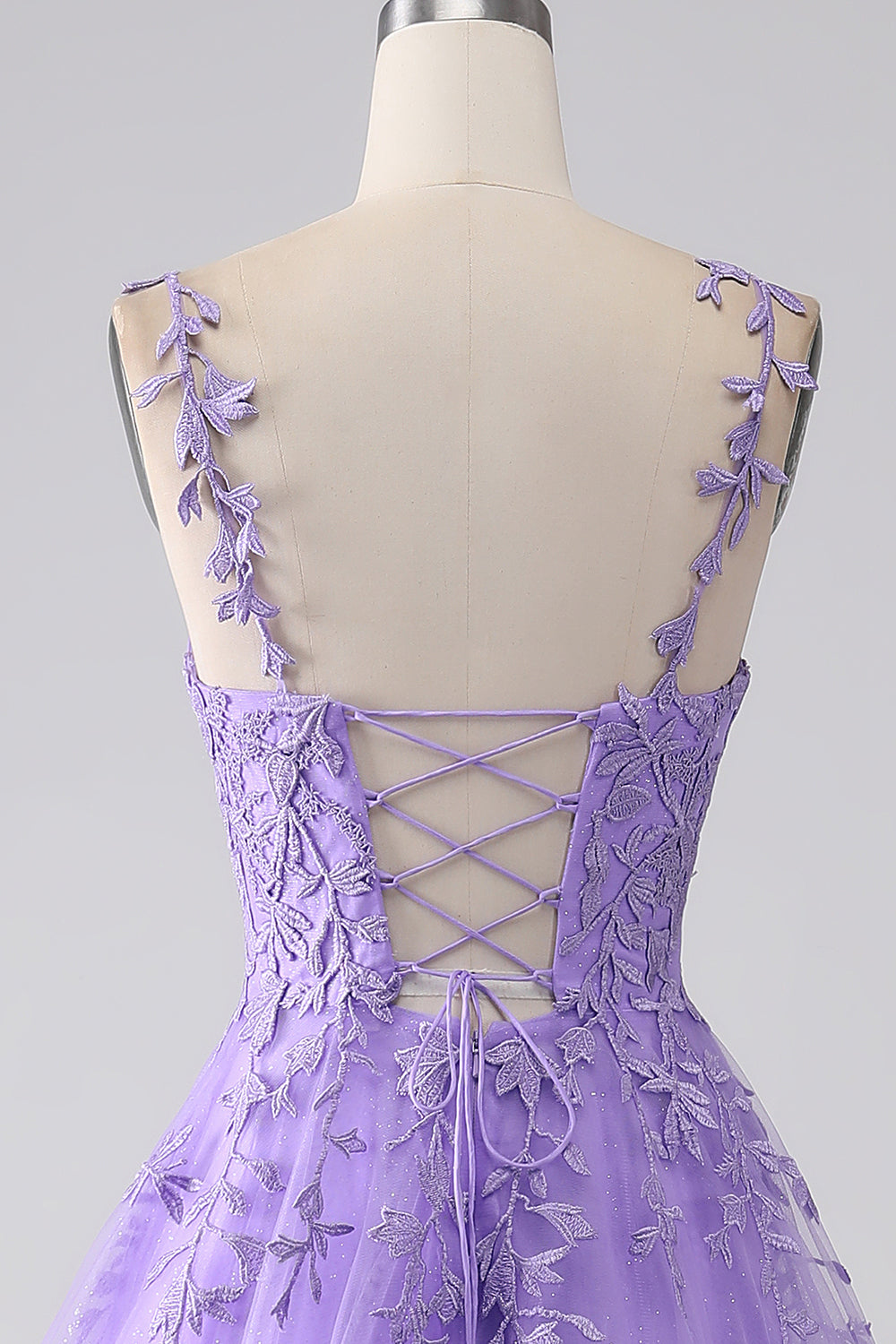 Lilac A-Line Spaghetti Straps Long Ball Dress with Appliques