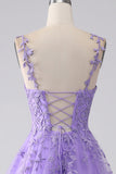 Lilac A-Line Spaghetti Straps Long Ball Dress with Appliques