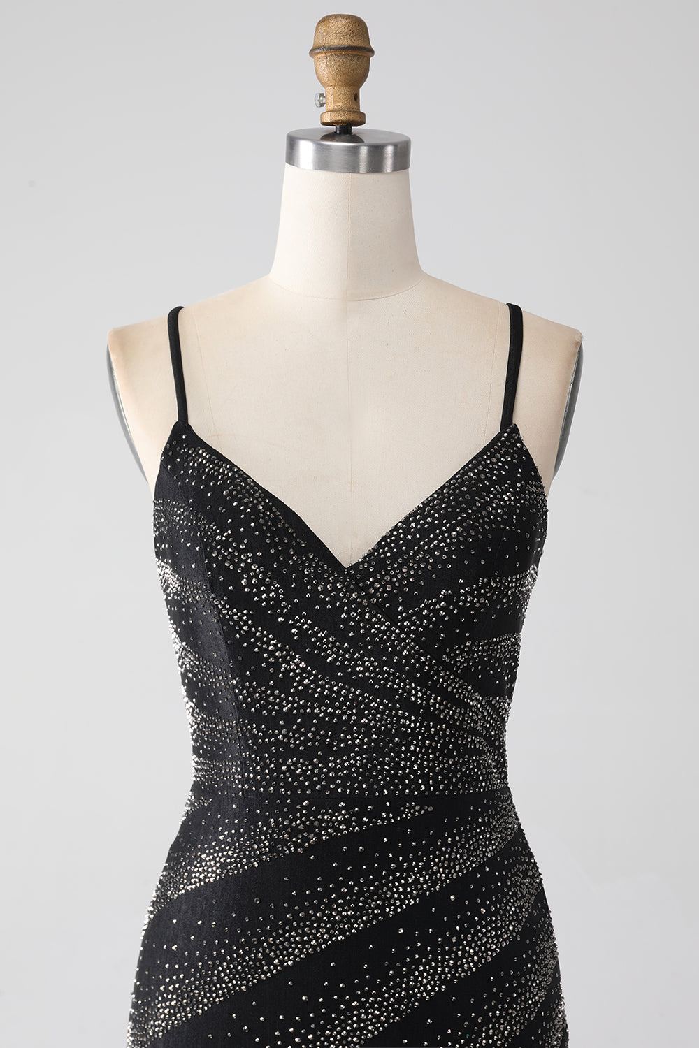 Black Mermaid Spaghetti Straps Beaded Long Ball Dress with Slit