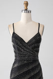 Black Mermaid Spaghetti Straps Beaded Long Ball Dress with Slit