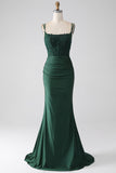 Dark Green Mermaid Spaghetti Straps Long Corset Ball Dress
