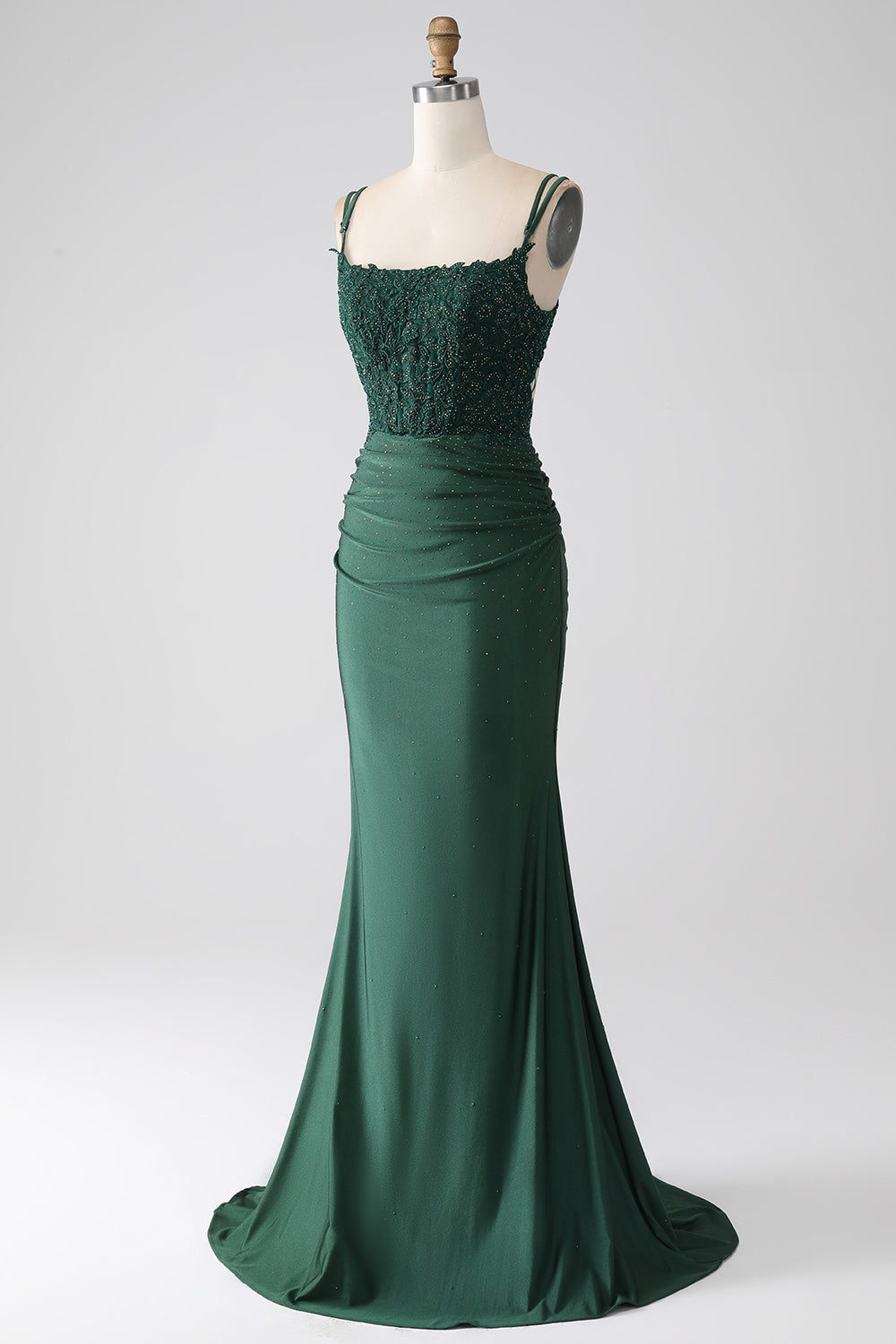 Dark Green Mermaid Spaghetti Straps Long Corset Ball Dress