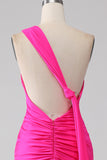 Mermaid Hot Pink One Shoulder Long Ball Dress