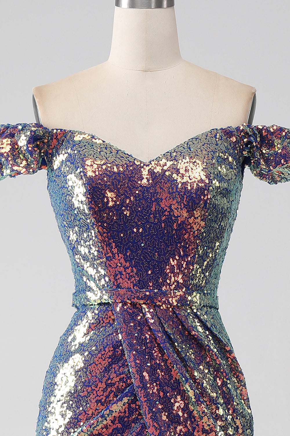 Sparkly Mermaid Off The Shoulder Purple Sequins Ball Dress with Slit