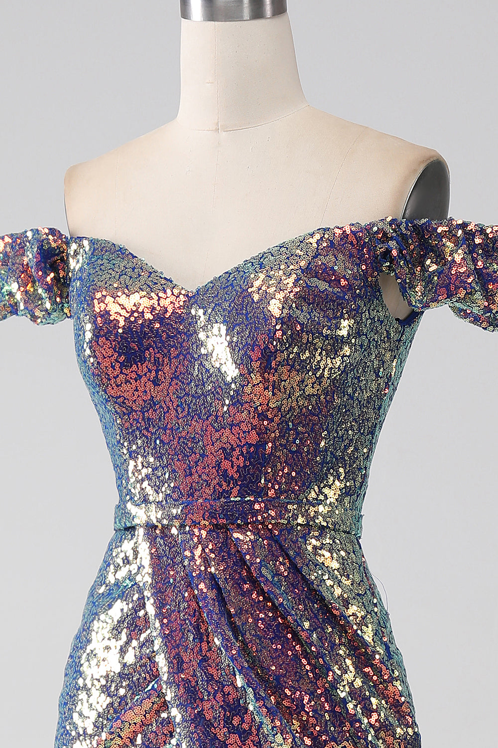 Sparkly Mermaid Off The Shoulder Purple Sequins Ball Dress with Slit