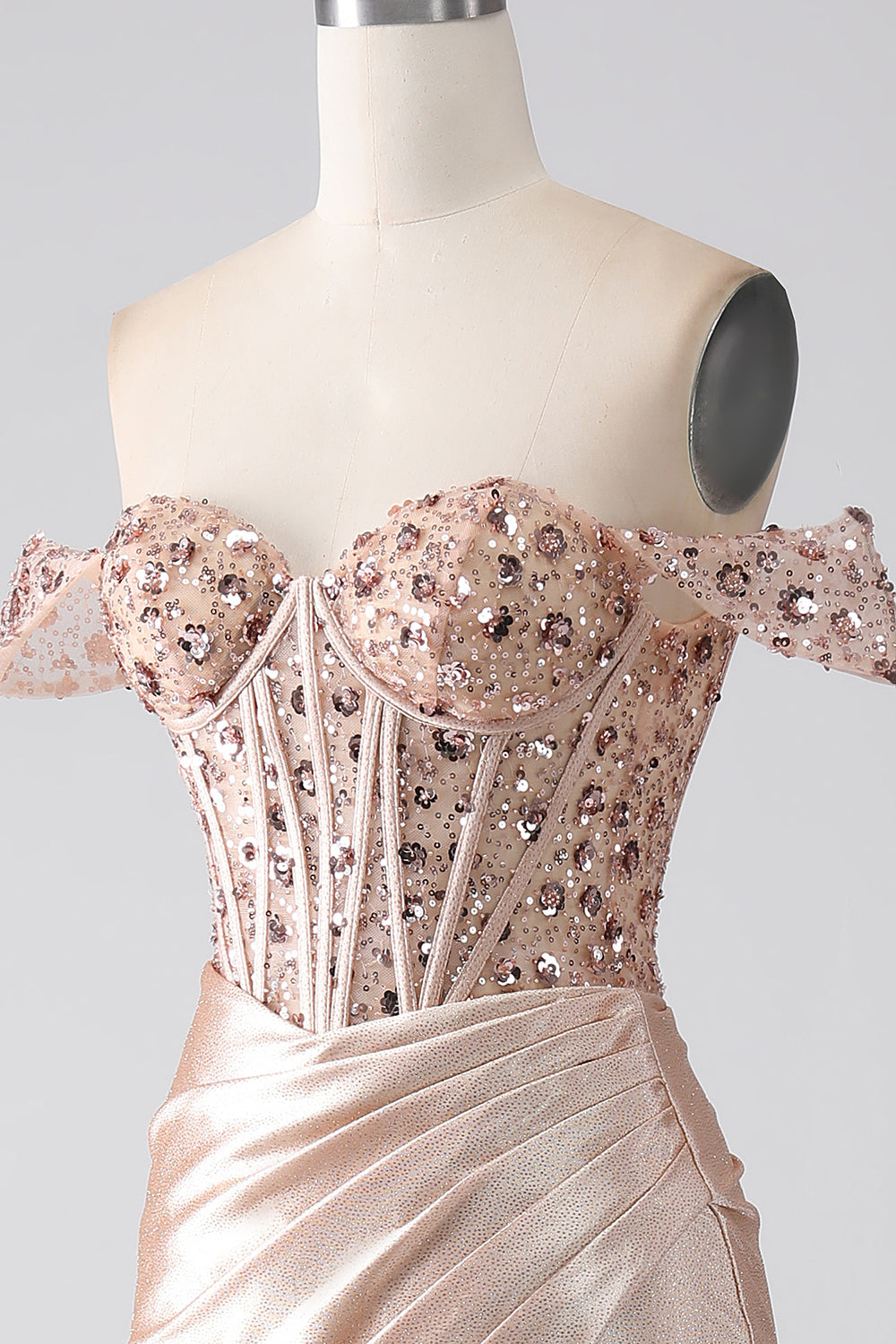Mermaid Champagne Off The Shoulder Corset Ball Dress With Slit