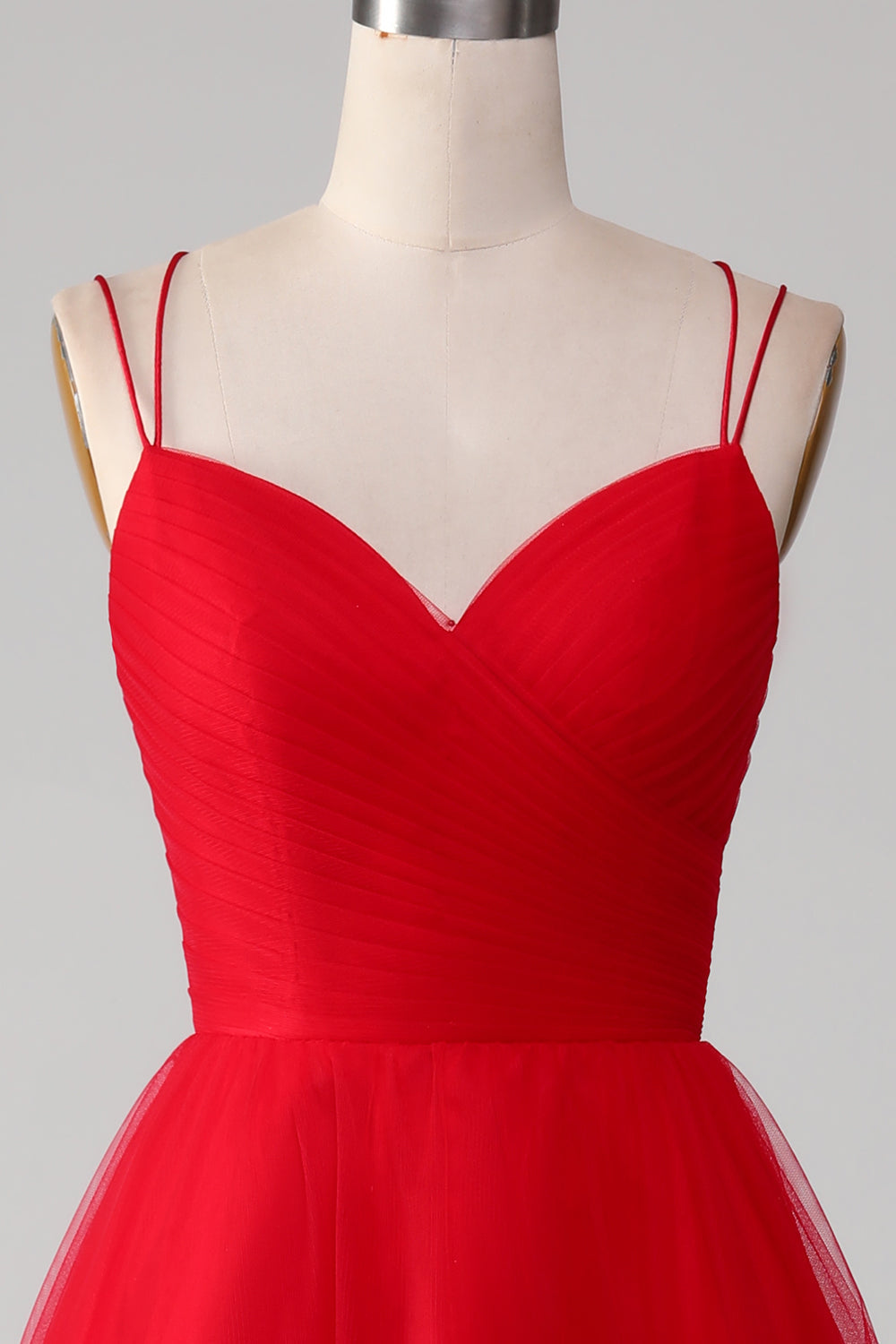 Red A-Line Spaghetti Straps Lace-Up Long Tulle Ball Dress