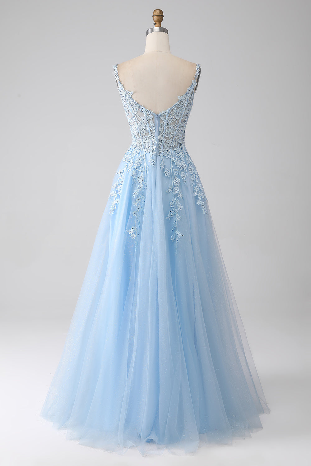 A-Line Light Blue Corset Ball Dress with Appliques