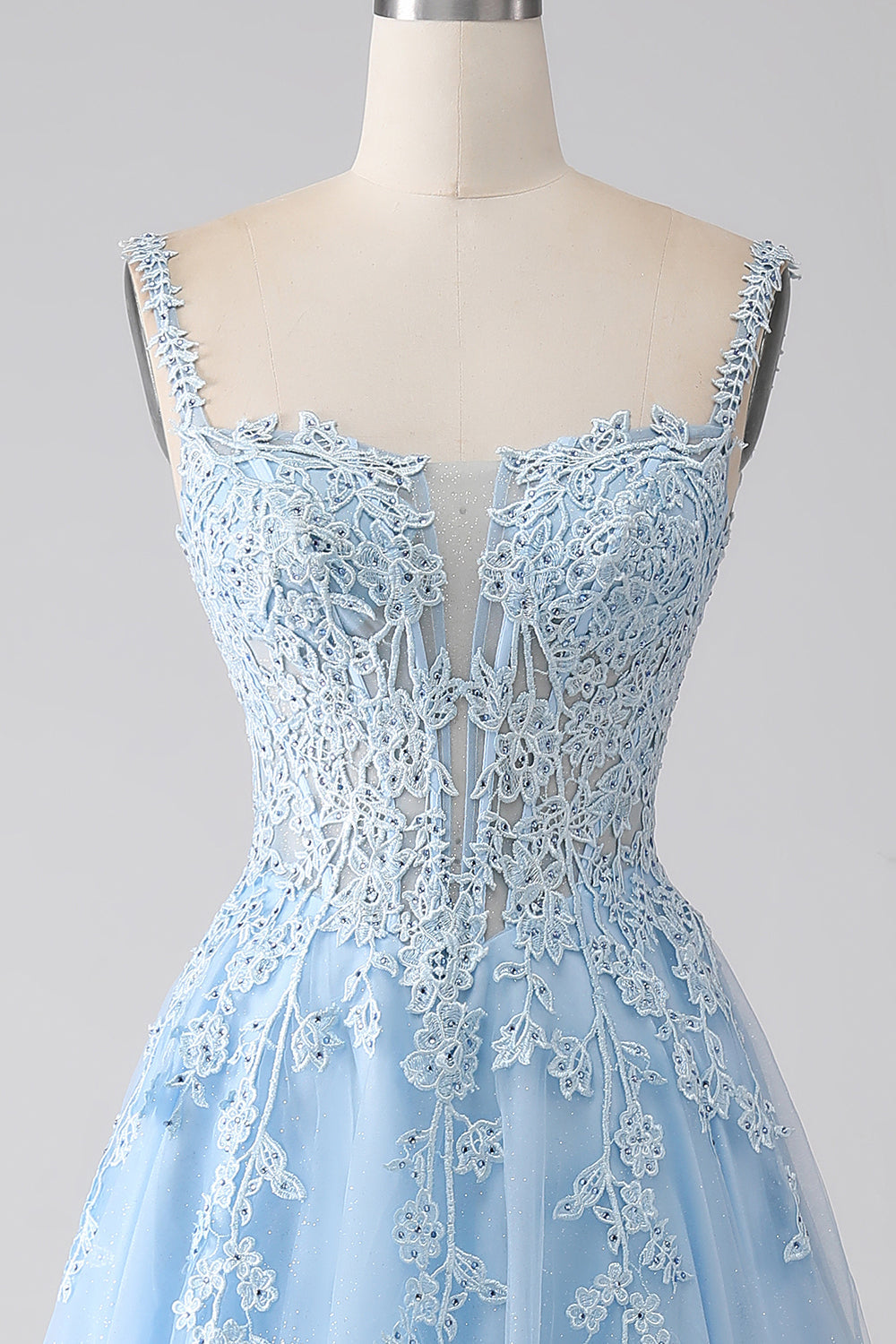 A-Line Light Blue Corset Ball Dress with Appliques