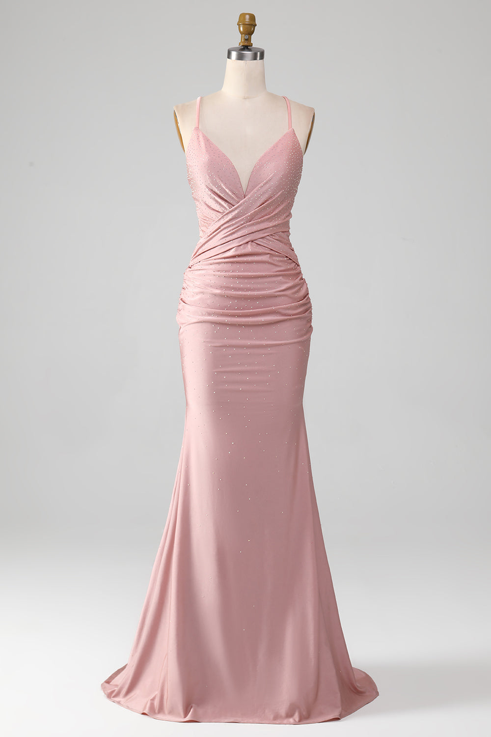 Sparkly Blush Beaded Long Mermaid Ball Dress