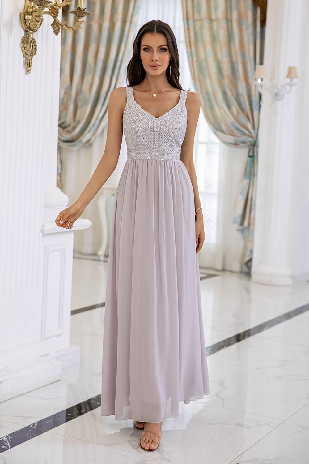 Grey Sequins A-line Prom Dress