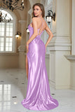 Fuchsia Mermaid Spaghetti Straps Long Ball Dress With Slit