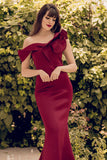 One Shoulder Mermaid Burgundy Ball Dress
