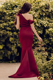 One Shoulder Mermaid Burgundy Ball Dress