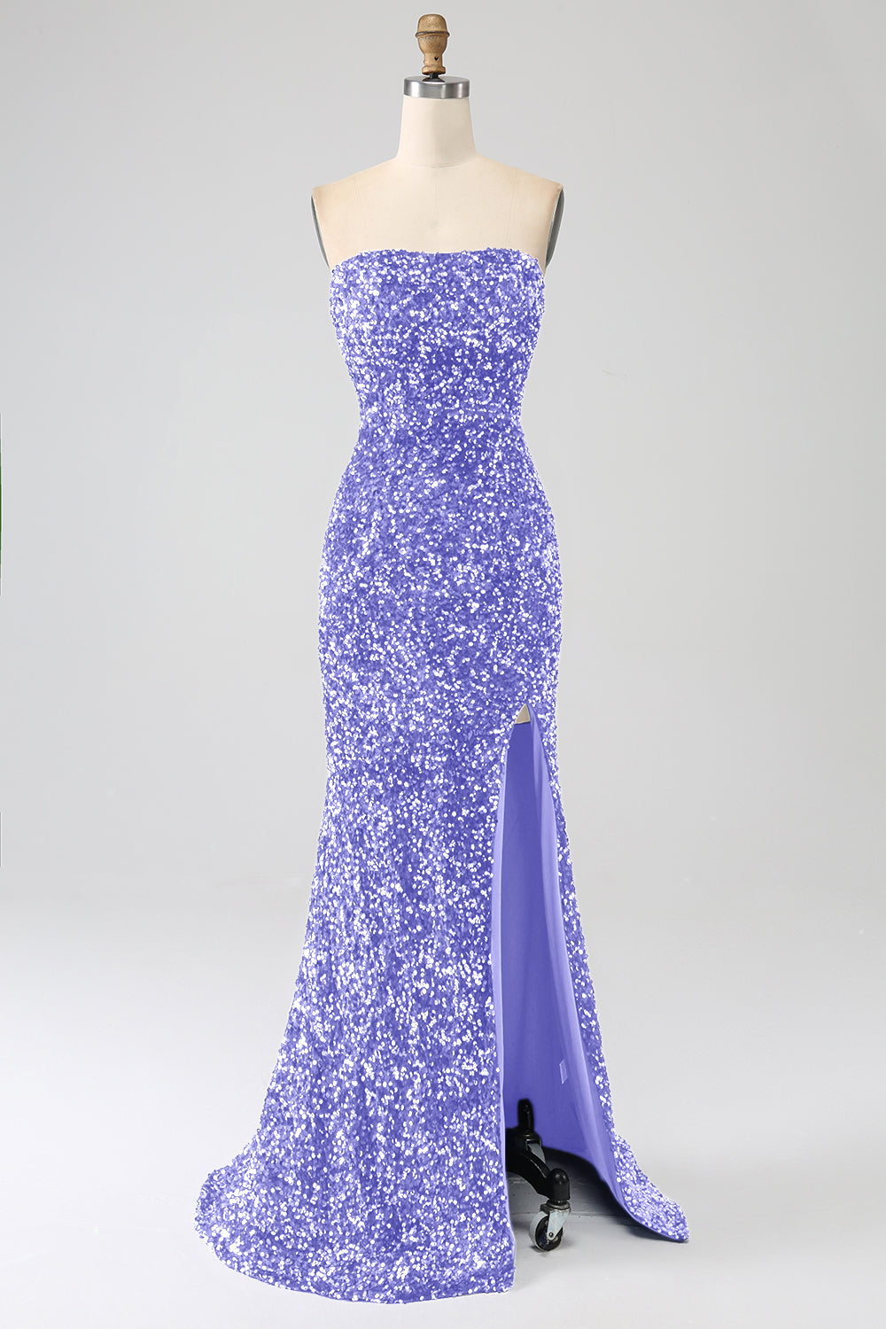 Royal Blue Mermaid Strapless Sequins Long Ball Dress With Slit
