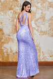 Glitter Black Mermaid One Shoulder Sequins Ball Dress With Slit