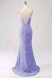 Black Mermaid Spaghetti Straps V-Neck Sequin Long Ball Dress With Split