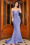 Strapless Sequin Red Mermaid Long Ball Dress