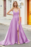 Royal Blue A Line Spaghetti Straps Long Backless Ball Dress with Appliques