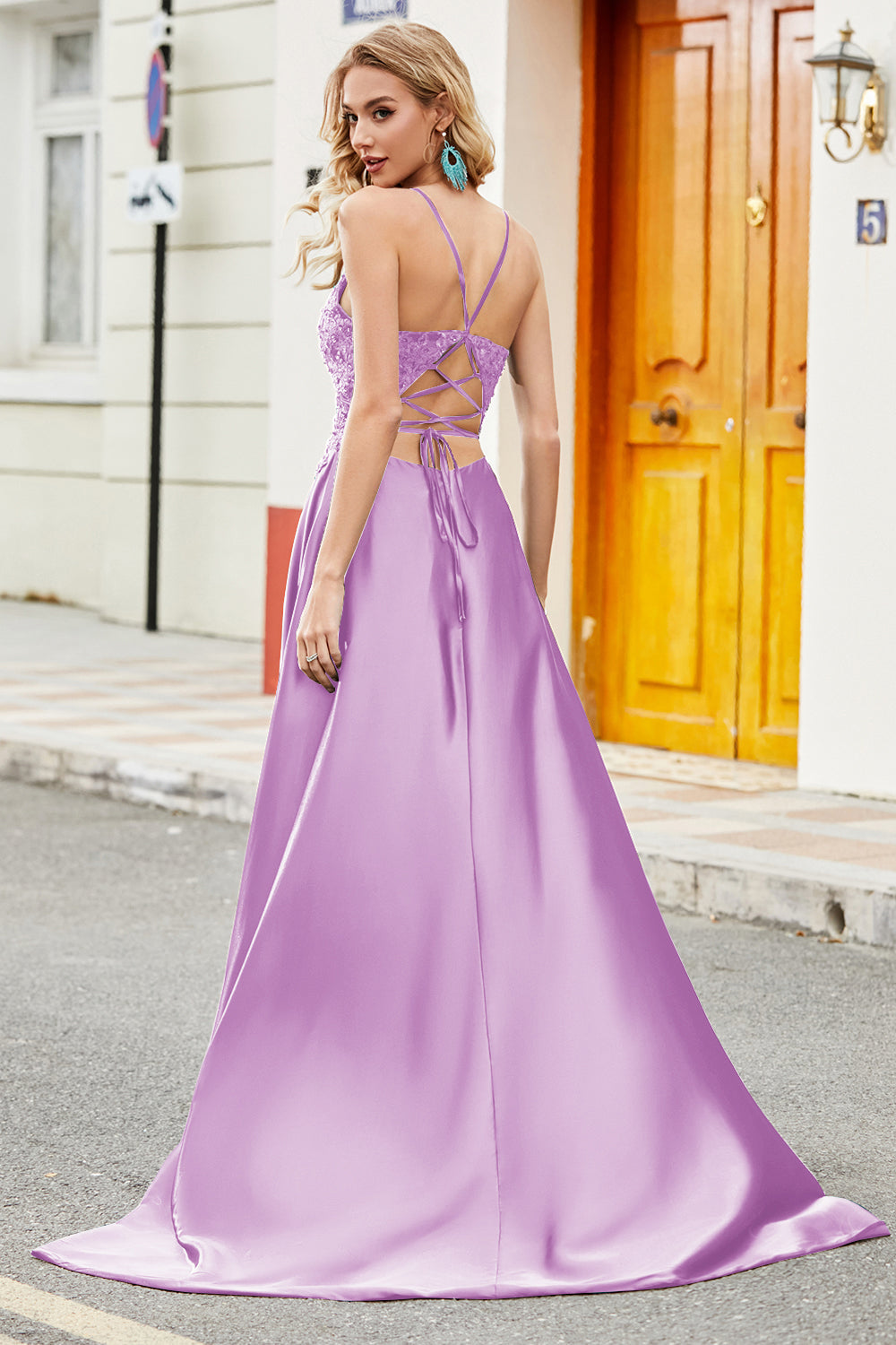 Royal Blue A Line Spaghetti Straps Long Backless Ball Dress with Appliques