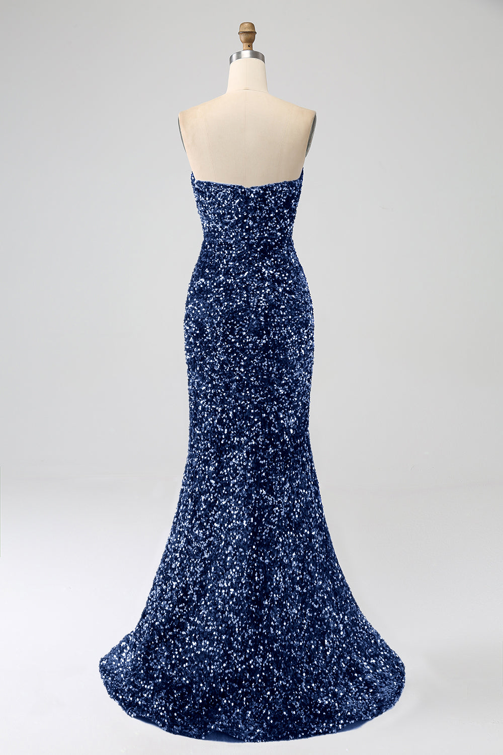 Pink Mermaid Strapless Sequins Long Ball Dress With Slit