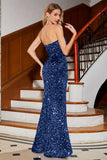 Sparkly Red Mermaid Strapless Sequins Long Ball Dress With Slit