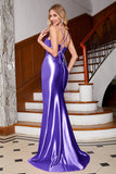 Stunning Royal Blue Mermaid Spaghetti Straps Corset Ball Dress with Split Front