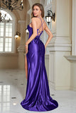 Fuchsia Mermaid Spaghetti Straps Long Ball Dress With Slit
