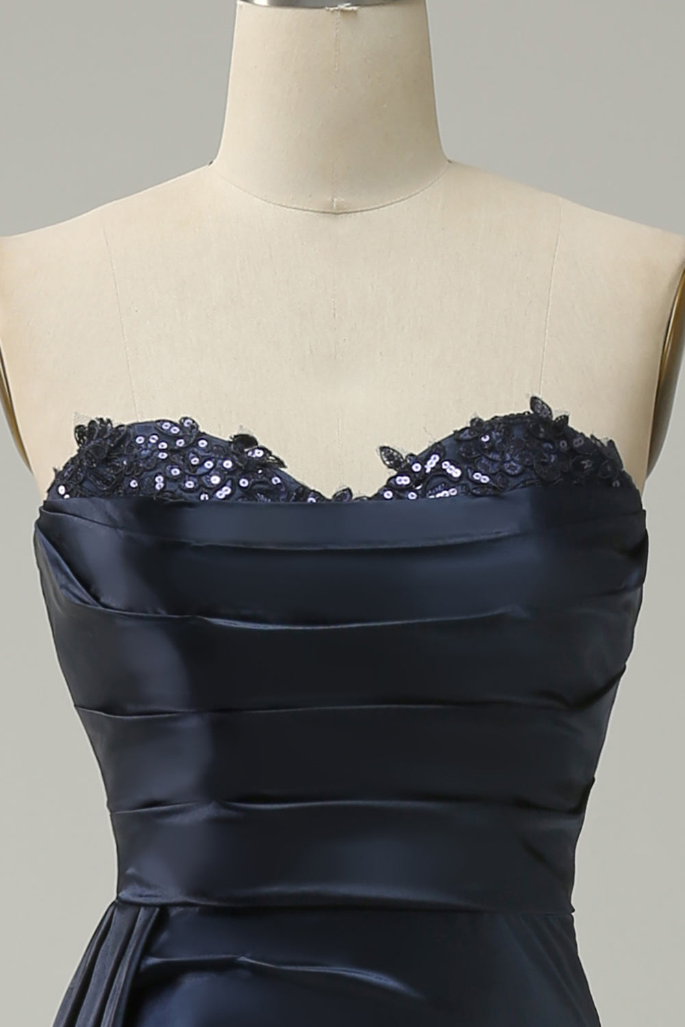 A Line Sweetheart Navy Long Ball Dress with Split Front