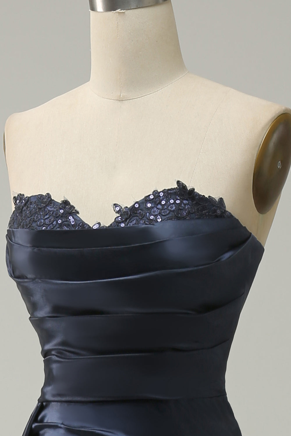 A Line Sweetheart Navy Long Ball Dress with Split Front
