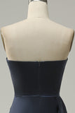 A Line Sweetheart Navy Long Ball Dress with Split Front