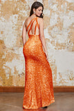 Glitter Black Mermaid One Shoulder Sequins Ball Dress With Slit