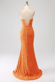 Black Mermaid Spaghetti Straps V-Neck Sequin Long Ball Dress With Split
