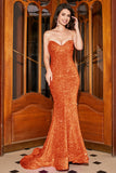 Strapless Sequin Red Mermaid Long Ball Dress